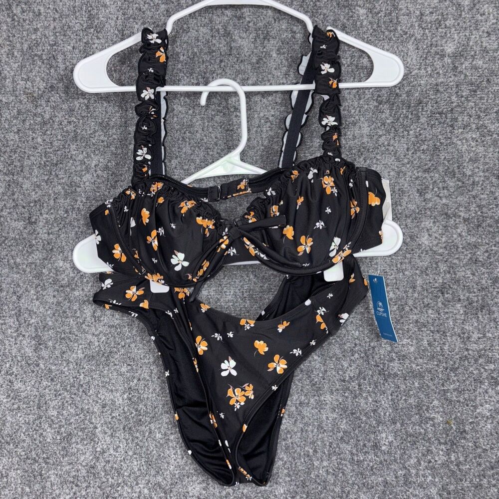 Cupshe Twilight Garden Sweetheart Bikini Top & Ultra Cheeky Bottom Set Size L